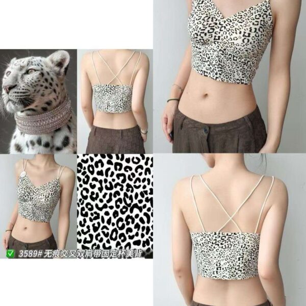 Premium Seamless Leopard Print Cross Back Padded Bra Top for Women